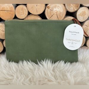 Makeup Pouch Pencil Case Faux Suede Sage Green